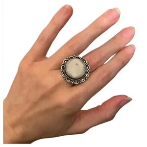 Sterling Silver Floral Ring 925 gemstone large flower round silver ball bezel